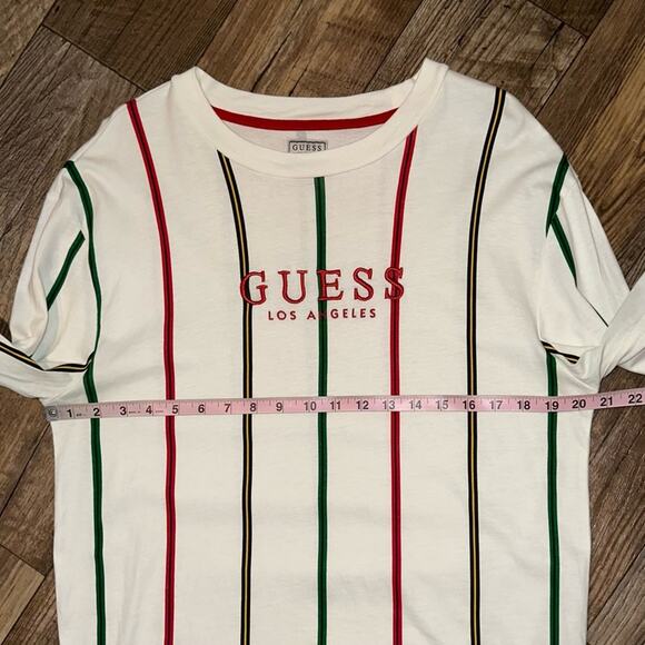 Guess Men’s Embroidered Spell Out Striped Long Sleeve T-Shirt Size Small - Picture 8 of 12